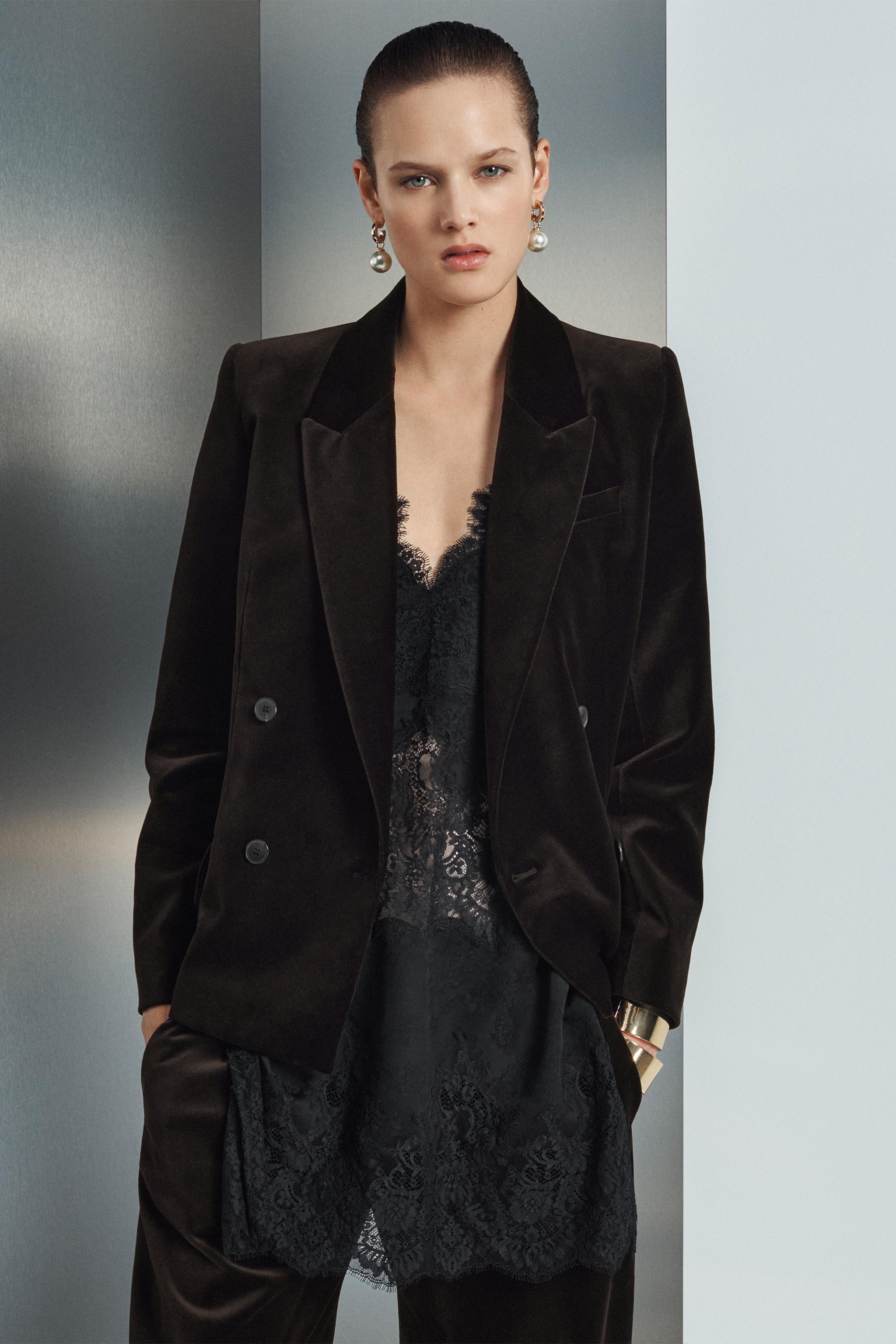 VELVET DOUBLE-BREASTED BLAZER ZW COLLECTION